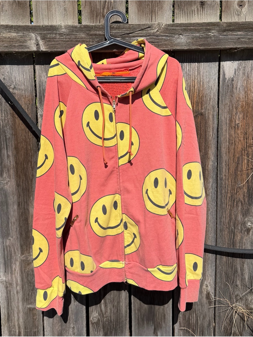 Aviator Nation Coral Hoodie with Yellow Smiley Faces xl